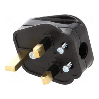 Connector: AC supply | plug | 2P+PE | 250VAC | 13A | black | PIN: 3 | angled