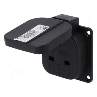 Connector: AC supply | socket | 2P+PE | 250VAC | 16A | black | PIN: 3 | IP54