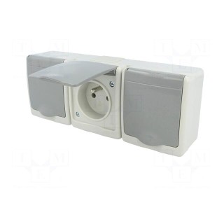 Connector: AC supply | socket | 2P+PE | 250VAC | 16A | grey | PIN: 3 | IP44