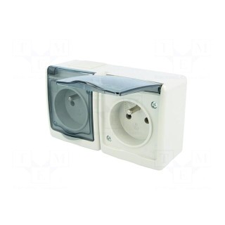 Connector: AC supply | socket | 2P+PE | 250VAC | 16A | grey | PIN: 3 | IP44