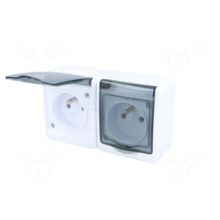 Connector: AC supply | socket | 2P+PE | 250VAC | 16A | white | PIN: 3 | IP44