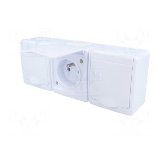 Connector: AC supply | socket | 2P+PE | 250VAC | 16A | white | PIN: 3 | IP44