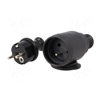 Connector: AC supply | socket,plug | 2P+PE | 250VAC | 16A | black | PIN: 3
