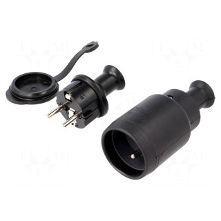 Connector: AC supply | socket,plug | 2P+PE | 250VAC | 16A | black | PIN: 3