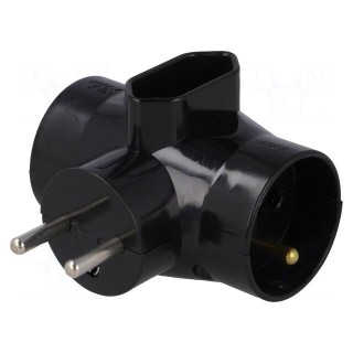 Connector: AC supply | splitter | 2P,2P+PE | black | Output: 3x socket