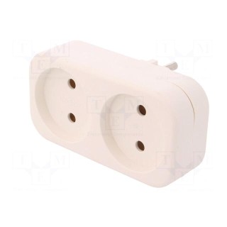 Connector: AC supply | splitter | 2P | 230VAC | 16A | Type: round | white