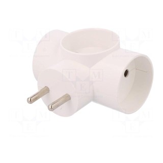 Connector: AC supply | splitter | 2P | 250VAC | 16A | Type: round | white