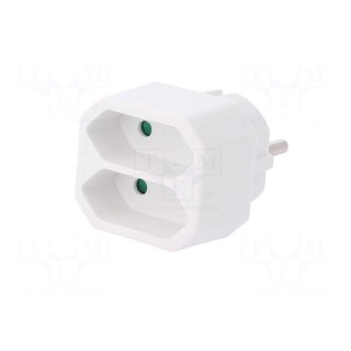 Connector: AC supply | splitter | 2P | Type: round,flat | white