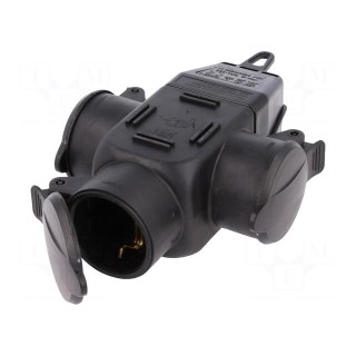 Connector: AC supply | socket | 2P+PE | 250VAC | 16A | black | for cable
