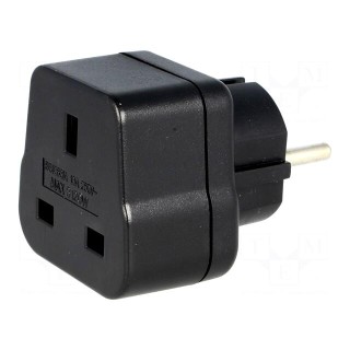 Transition: adapter | 2P+PE | 230VAC | 13A | Type: UK | black | PIN: 3