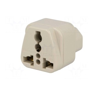 Transition: adapter | 2P+PE | 250VAC | 10A | Type: C13 (F) | white | PIN: 3
