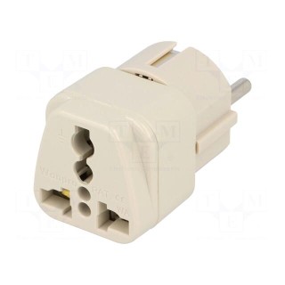 Transition: adapter | 2P+PE | 250VAC | 10A | Type: Uni-Schuko | white