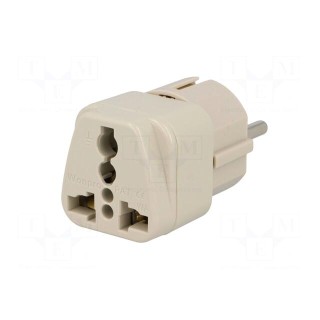 Transition: adapter | 2P+PE | 250VAC | 10A | Type: Uni-Schuko | white