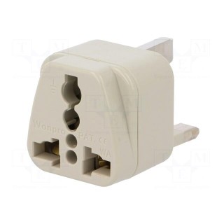 Transition: adapter | 2P+PE | 250VAC | 13A | Type: UK | white | PIN: 3