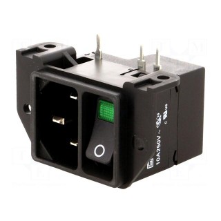 Connector: AC supply | socket | male | 10A | IEC 60320 | C14 (E) | THT