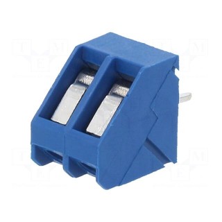PCB terminal block | angled 45° | 5mm | ways: 2 | on PCBs | 2.5mm2 | 15A