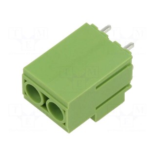 PCB terminal block | angled 90° | 10.16mm | ways: 2 | on PCBs | green