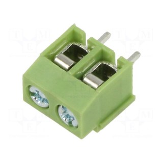 PCB terminal block | angled 90° | 5mm | ways: 2 | on PCBs | 2.5mm2 | 10A