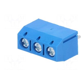 PCB terminal block | angled 90° | 5mm | ways: 3 | on PCBs | 1.5mm2 | 16A