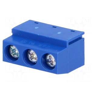 PCB terminal block | angled 90° | 5mm | ways: 3 | on PCBs | 1.5mm2 | 8A
