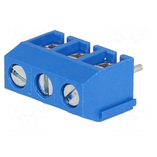 PCB terminal block | angled 90° | 5mm | ways: 3 | on PCBs | 1.5mm2 | blue