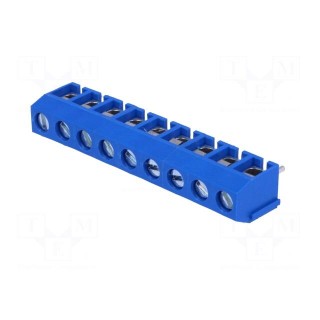 PCB terminal block | angled 90° | 5mm | ways: 9 | on PCBs | 1.5mm2 | blue