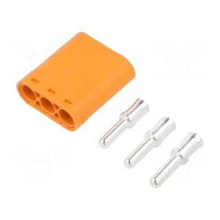 Plug | DC supply | LC | male | PIN: 3 | for cable | soldering | orange | 30A