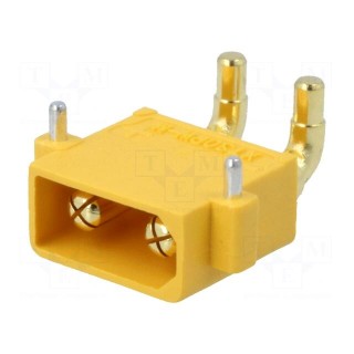 Socket | DC supply | XT30 | male | PIN: 2 | on PCBs | THT | Colour: yellow