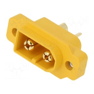 Socket | DC supply | XT60 | male | PIN: 2 | soldering | yellow | 30A | 500V