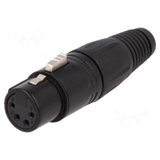 Plug | XLR | female | PIN: 4 | straight | for cable | soldering | black