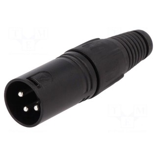Plug | XLR | male | PIN: 3 | straight | for cable | soldering | black | metal