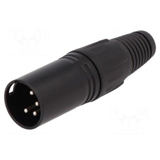 Plug | XLR | male | PIN: 4 | straight | for cable | soldering | black | metal