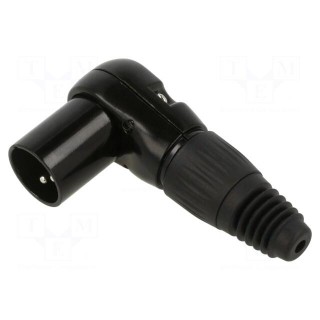 Plug | XLR | male | PIN: 3 | angled 90° | for cable | soldering | black