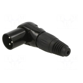 Plug | XLR | male | PIN: 3 | angled 90° | for cable | soldering | black