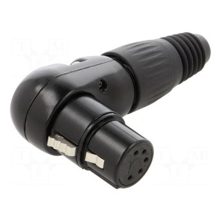 Plug | XLR | female | PIN: 5 | angled 90° | for cable | soldering | black