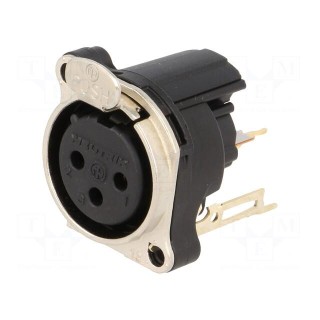 Socket | XLR | female | PIN: 3 | angled 90° | with push button | THT | 6A