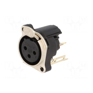 Socket | XLR | female | PIN: 3 | angled 90° | with push button | THT | 6A