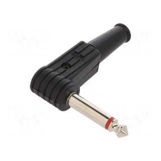 Plug | Jack 6,3mm | male | mono | ways: 2 | angled 90° | for cable | black