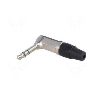Plug | Jack 6,35mm | male | stereo | angled 90° | for cable | soldering