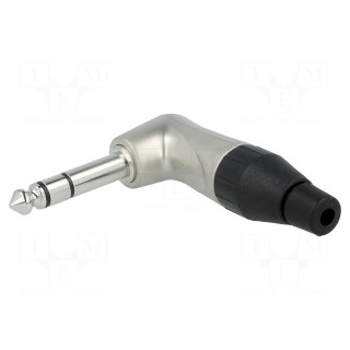 Plug | Jack 6,35mm | male | stereo | angled 90° | for cable | soldering
