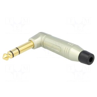 Plug | Jack 6,3mm | male | stereo | ways: 3 | angled 90° | for cable | grey