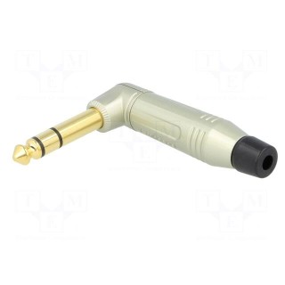 Plug | Jack 6,3mm | male | stereo | ways: 3 | angled 90° | for cable | grey