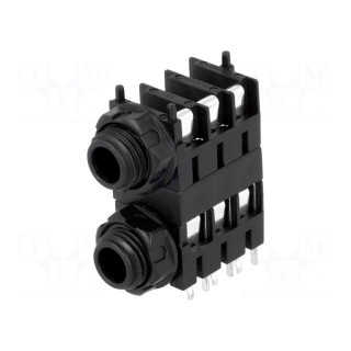 Socket | Jack 6,3mm | female | double,stereo,with hex nut | ways: 3