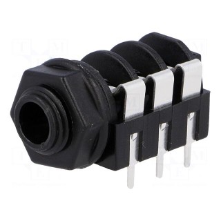 Socket | Jack 6,3mm | female | stereo | ways: 3 | angled 90° | THT