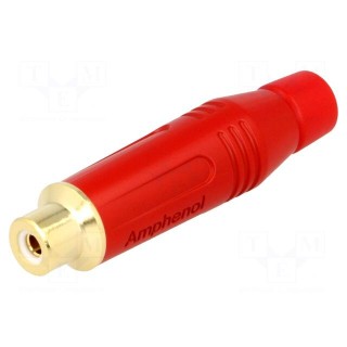 Plug | RCA | female | straight | soldering | red | gold-plated | for cable