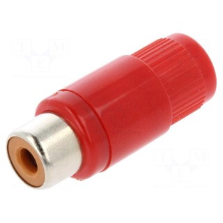 Plug | RCA | female | straight | soldering | red | nickel plated