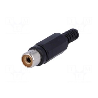 Plug | RCA | female | with strain relief | straight | soldering | black