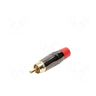 Plug | RCA | male | short | straight | soldering | black | gold-plated