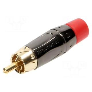 Plug | RCA | male | short | straight | soldering | black | gold-plated
