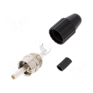 Plug | RCA | male | straight | soldered | black | brass | for cable